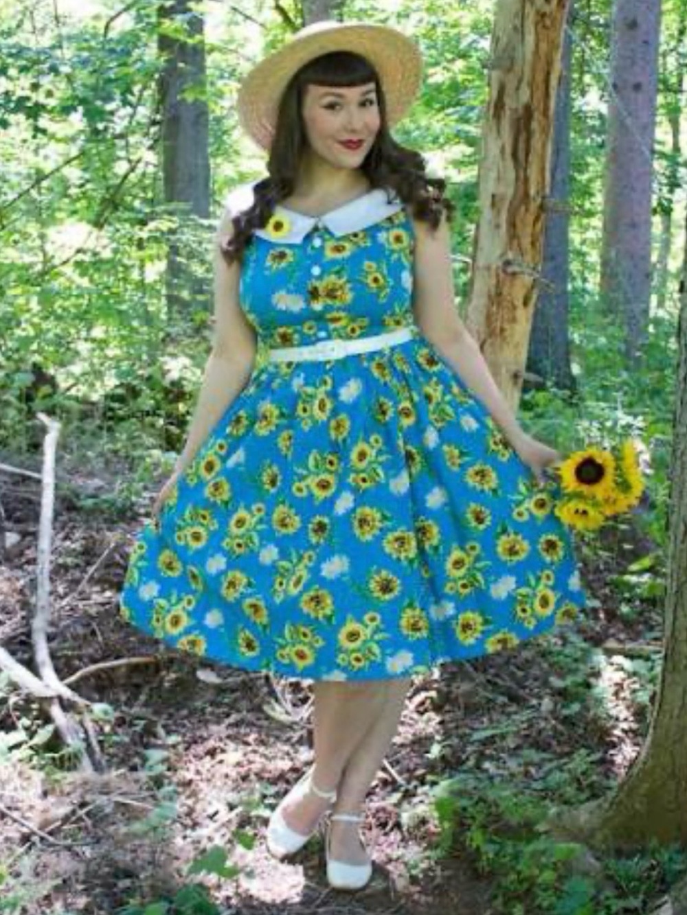 Hell Bunny sunflower Vintage-Inspired Blue Fit-&-Flare Dress